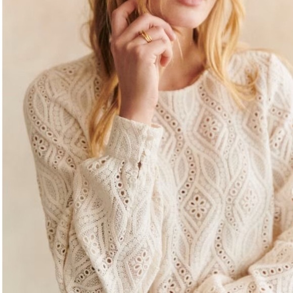 Sezane Tops - Sezane Cream Lace-Knit Crewneck Blouse